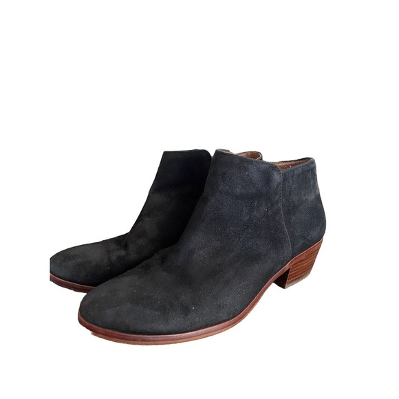 Sam Edelman‎ Petty Black Suede Rounded Toe Stacked Block Heel Ankle Booties Sz 8 - Picture 1 of 5